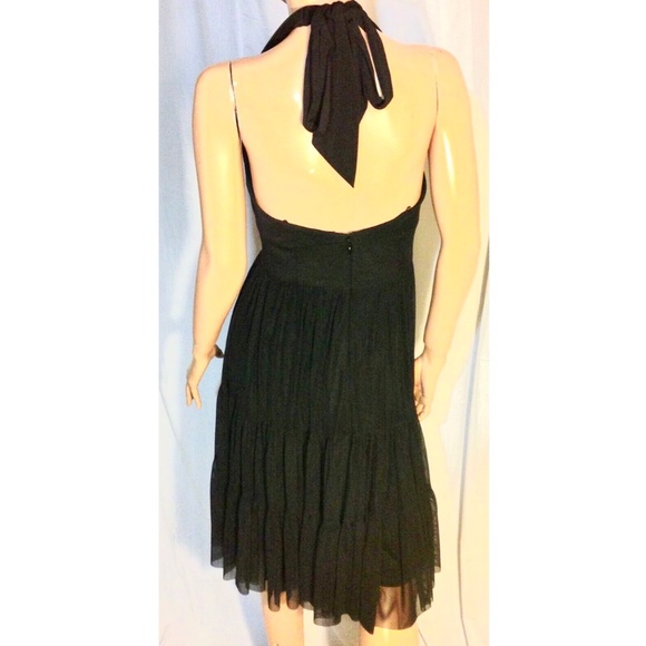 $138 Black Plunge Neck Halter Embroidered Layered Gypsycore Chiffon Dress~4~NWOT - Picture 8 of 12